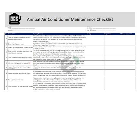 [Free] Annual Air Conditioner Maintenance Checklist Excel Format