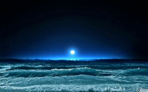 Download Full Moon Night Wave Nature Ocean HD Wallpaper