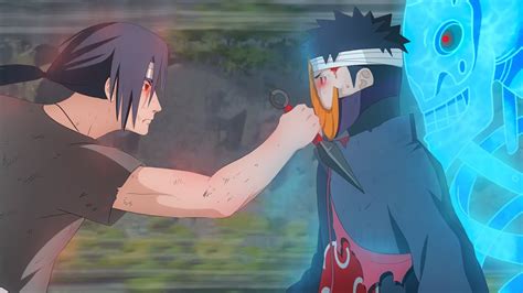 Itachi vs Obito - Itachi uses mangekyou Sharingan and Amaterasu to ...