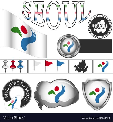 Glossy icons with flag of seoul Royalty Free Vector Image