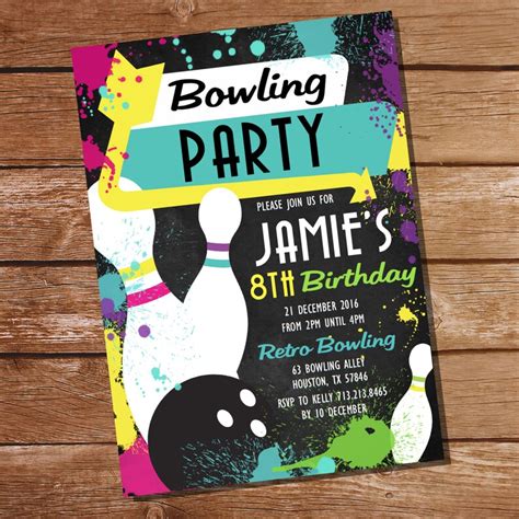 Retro Neon Bowling Party Invitation Bowling Birthday - Etsy