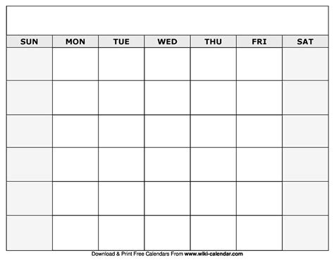 Printable Blank Monthly Calendar Template