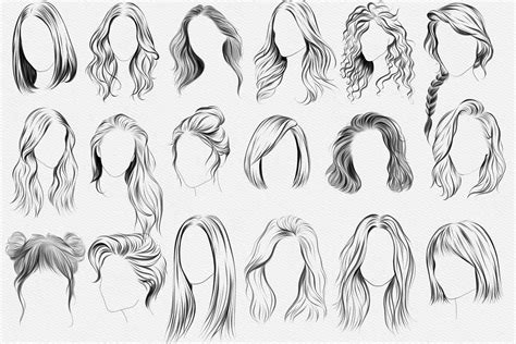 30 Hairstyle Stamps Brushes Procreate, Curly Hair Brushes, Procreate ...