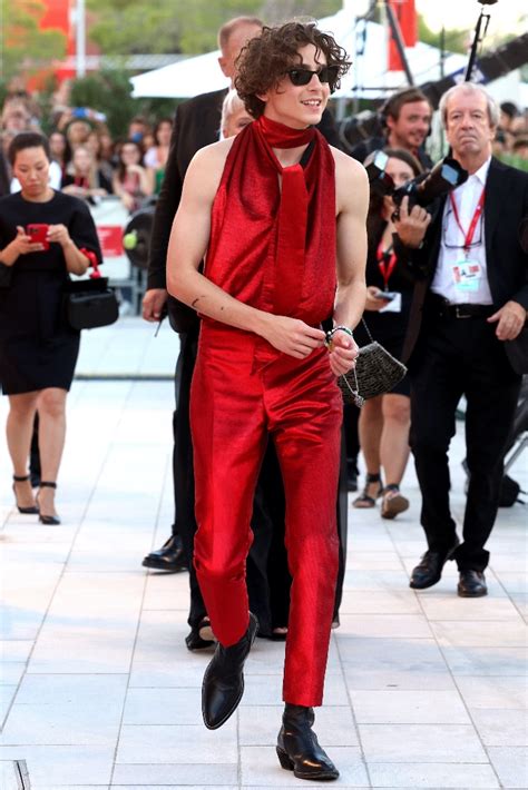 Timothée Chalamet Hits Premiere in Red Backless Top, Matching Pants ...