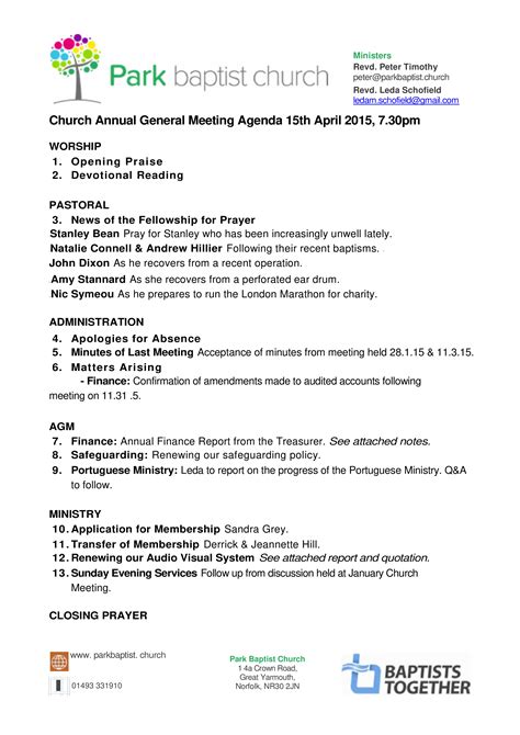 Church Business Meeting Minutes Template