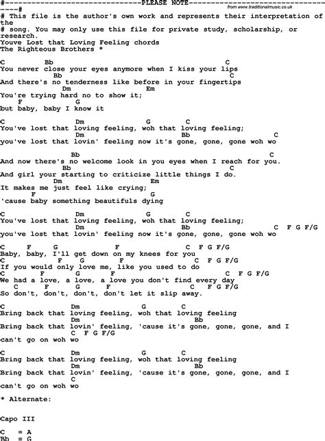 Song lyrics with guitar chords for You've Lost That Loving Feeling