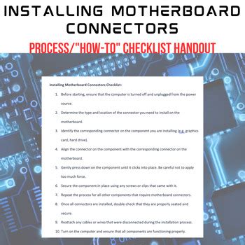 Installing Motherboard Connectors Checklist by GeekOn | TPT