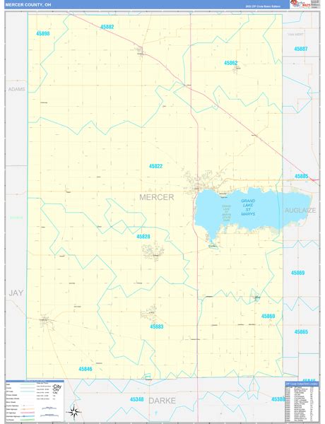 Mercer County, OH Zip Code Wall Map Basic Style by MarketMAPS - MapSales