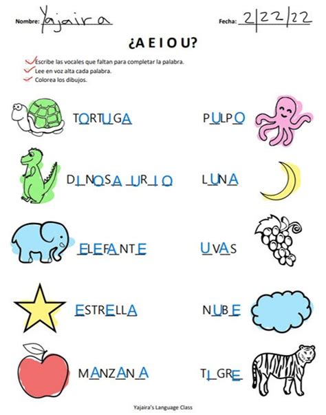 Spanish Vowels Worksheet - Etsy