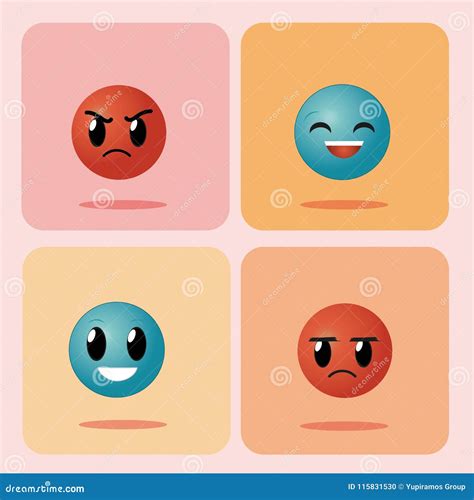 Set of Emojis on Squares Icons Stock Vector - Illustration of emotion, humor: 115831530