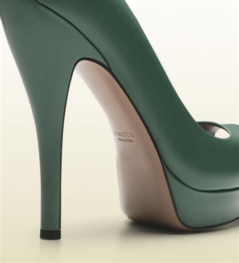 Lyst - Gucci Lisbeth Dark Green Patent Leather Platform Peeptoe Pump in ...