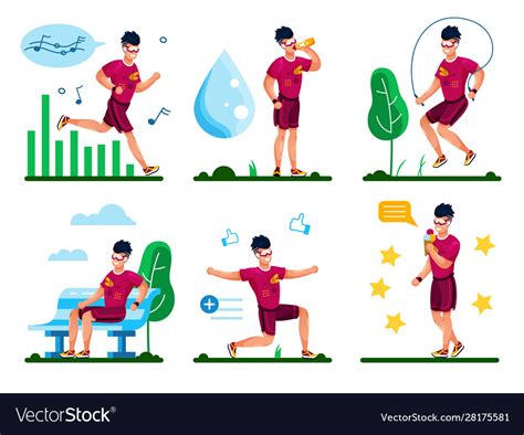 Healthy lifestyle activities types flat set Vector Image