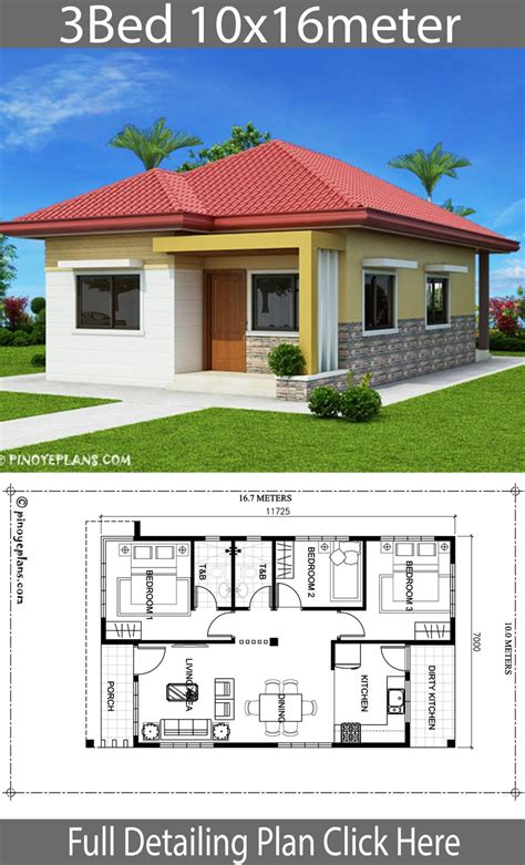 Home design 10x16m with 3 bedrooms - Home Design with Plansearch | Building plans house ...