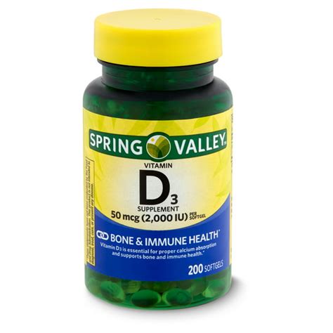 Spring Valley Vitamin D3 Supplement, 50 mcg (2,000 IU), 200 count - Walmart.com - Walmart.com