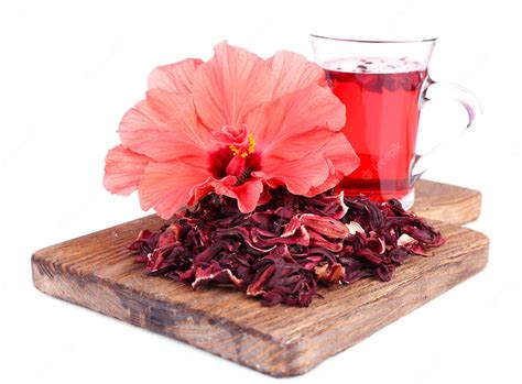 Premium Photo | Hibiscus tea and flower isolated on white