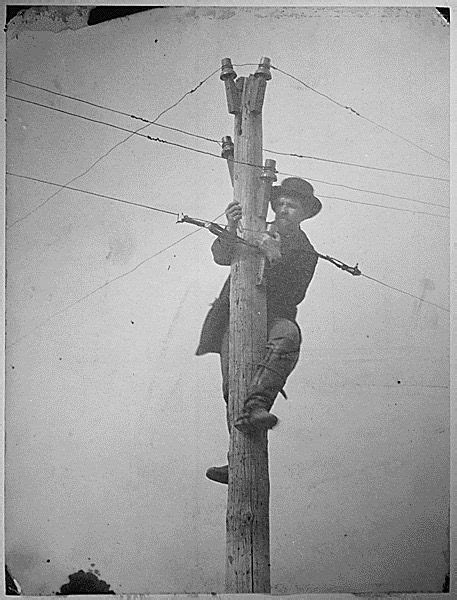 Worker repairing telegraph line during the Civil War. Andrew Russell ...