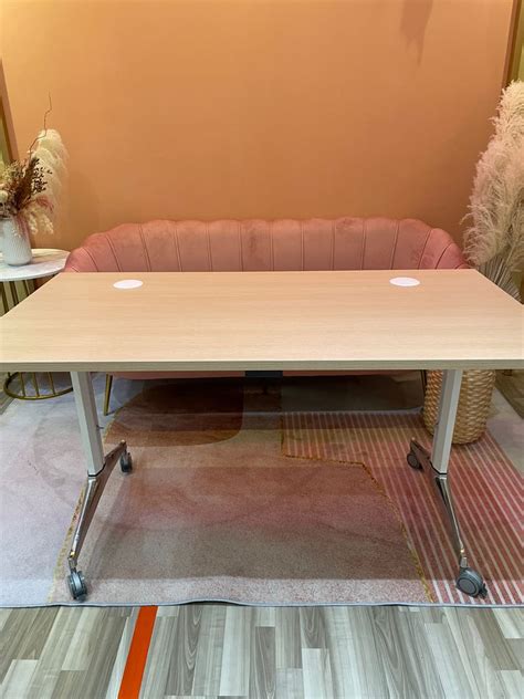 Wooden office table with wheels, Furniture & Home Living, Furniture, Tables & Sets on Carousell