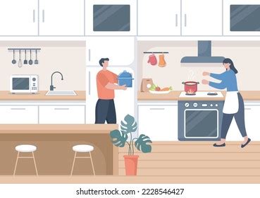 Kitchen Room Flat Vector Illustration Stock Vector (Royalty Free ...