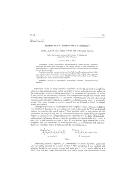 (PDF) Synthesis of dl-.ALPHA.-tocopherol and dl-.ALPHA.-tocotrienol.