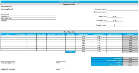 Project Timesheet Template in Excel (Download.xlsx)