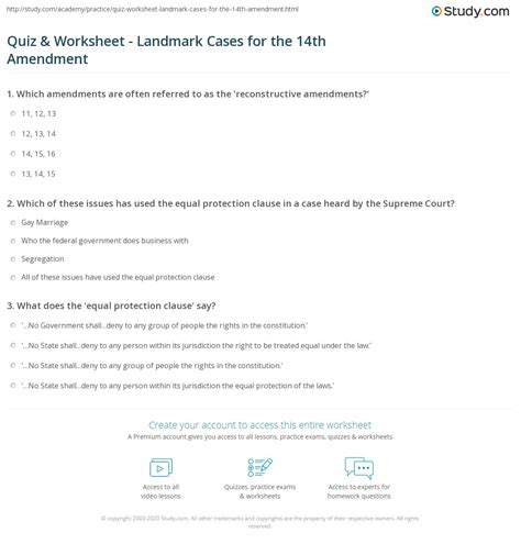 Quiz & Worksheet - Landmark Cases for the 14th Amendment | Study.com