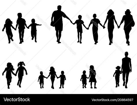 Family and children holding hands silhouettes Vector Image