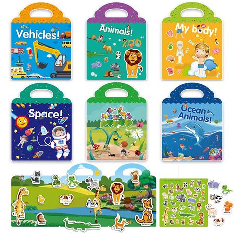 New Children Scene Stickers DIY Hand-on Puzzle Sticker Books Reusable Cartoon Animal Learning ...