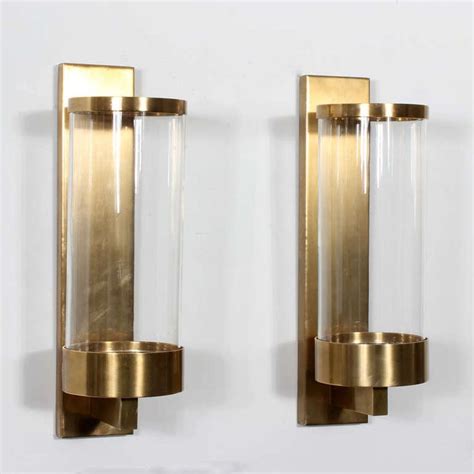 Pair of Modern Cylinder Glass and Brass Wall Sconces | Modern candle ...