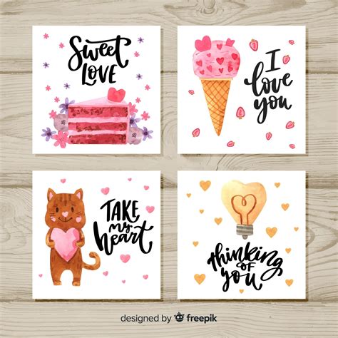 Free Vector | Collection of watercolor valentine cards