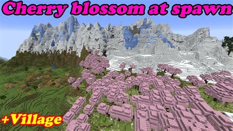 Minecraft 1.20 cherry blossom seed at spawn with village and huge snowy mountains - YouTube