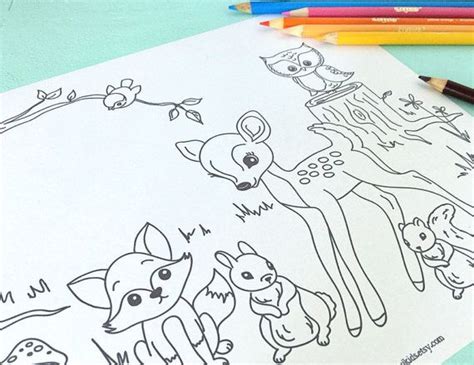 Printable WOODLAND CRITTERS Coloring Page Digital File Instant Download ...