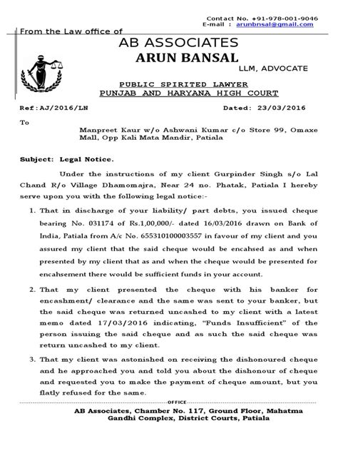 138 Legal Notice Format | Cheque | Banks