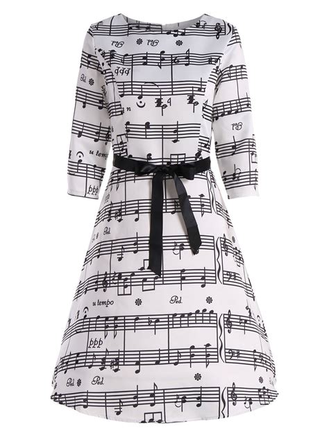 2018 Vintage Music Note A Line Dress In Black Xl | Rosegal.com