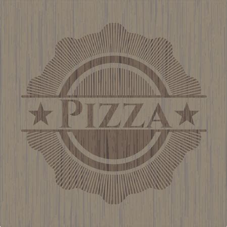 Pizza badge with wood background | Freestock vectors