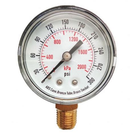 GRAINGER APPROVED Pressure Gauge, 0 to 2000 kPa, 0 to 300 psi Range, 1/4 in MNPT, +/-3-2-3% ...