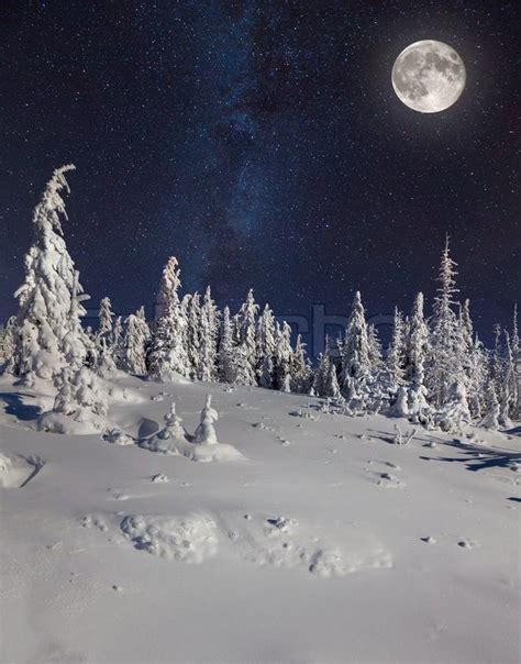 Full moon in night sky in the winter ... | Stock image | Colourbox