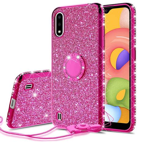 Samsung Galaxy A01 Glitter Phone Case, Ring Kickstand Girls Women Diamond Sparkly Case for Cover ...