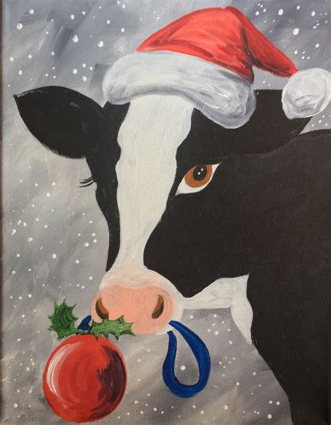 Christmas Cow - Step By Step Acrylic Painting - For Beginners