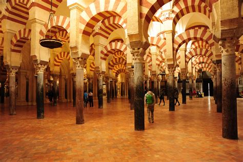 The Great Mosque of Córdoba, notable for its arcaded hypostyle hall, with 856 columns of jasper ...