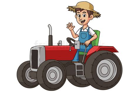 Cartoon Farmer On Tractor Illustration Vector Clip Art - FriendlyStock