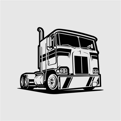 Classic Semi Truck Vector Monochrome Silhouette Isolated in White ...