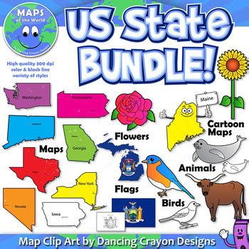 US State Symbols and State Map Clip Art BUNDLE by Maps of the World