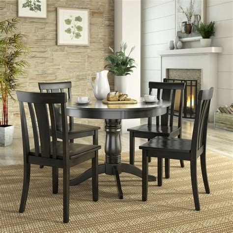 Lexington 5-Piece Wood Dining Set, Round Table and 4 Slat Back Chairs, Black - Walmart.com ...