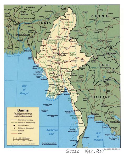 Large detailed political and administrative map of Burma (Myanmar) with ...