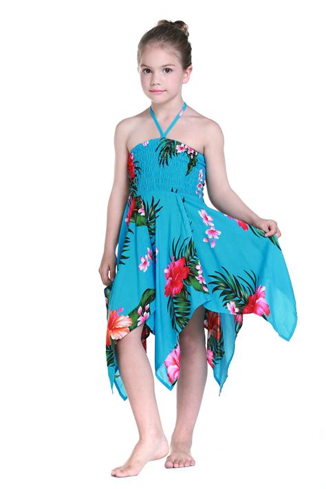 Hawaii Hangover - Girl Gypsy Uneven Button Hawaiian Luau Dress in Turquoise 8 - Walmart.com ...