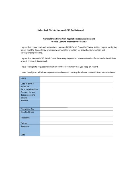 GDPR Consent Form - Hemswell Cliff Parish Council