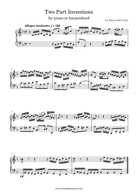 2-part Invention no.1 – Johann Sebastian Bach MUS4730 Project 2 Bach Inventions Sheet music for ...