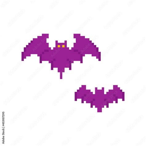 Pixel art bats. Halloween decoration in 8 bit retro pixel style. Pair ...