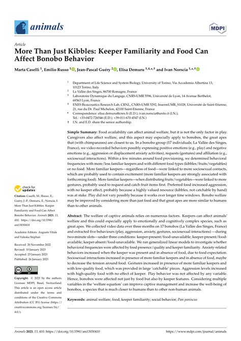 (PDF) More Than Just Kibbles: Keeper Familiarity and Food Can Affect ...