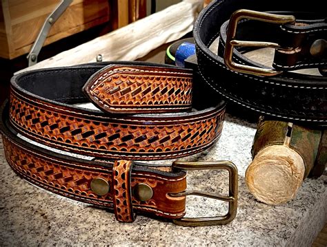 Deluxe Hand Tooled Leather Belt - Basket Weave